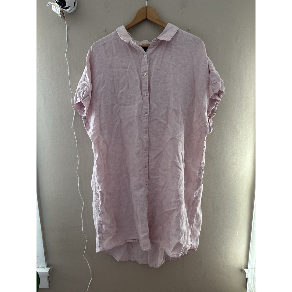 Tahari Womens 100% Linen Button Up Tunic Top Size 2x Pink Lagenlook Beachy Plus